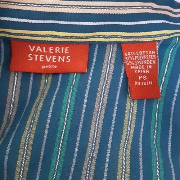 Valerie Stevens Pinstripe Wrap Top PS Metallic Accents Office Casual Work Look - Picture 6 of 6